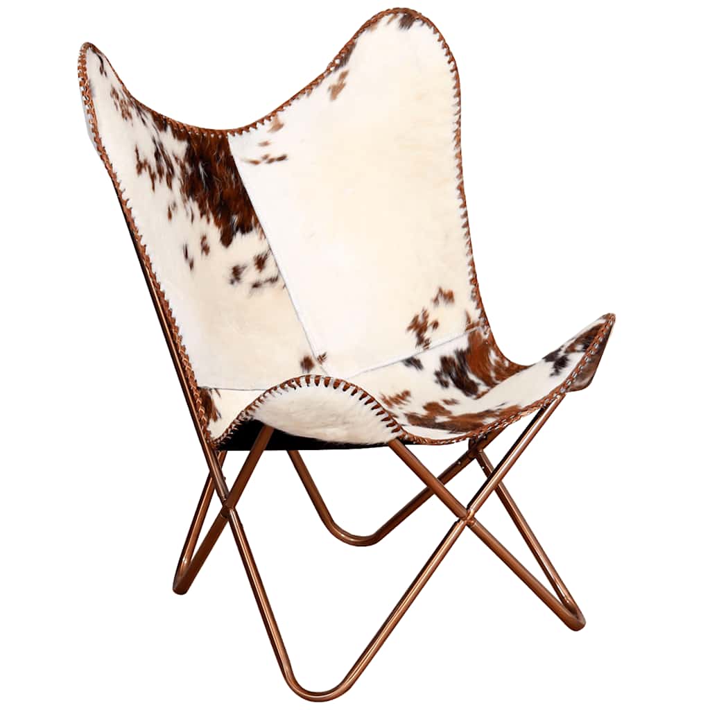 vidaXL Butterfly-Sessel Braun und Weiß Echtes Kuhfell