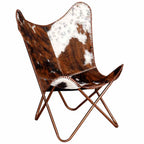 vidaXL Butterfly-Sessel Braun und Weiß Echtes Kuhfell