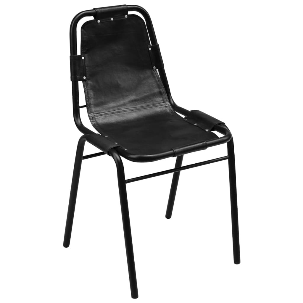 vidaXL Esszimmerstühle 2 Stk. Schwarz Echtleder