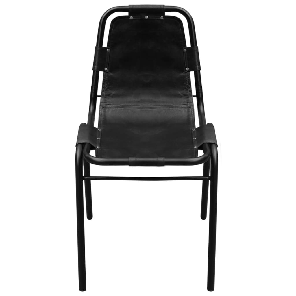 vidaXL Esszimmerstühle 2 Stk. Schwarz Echtleder