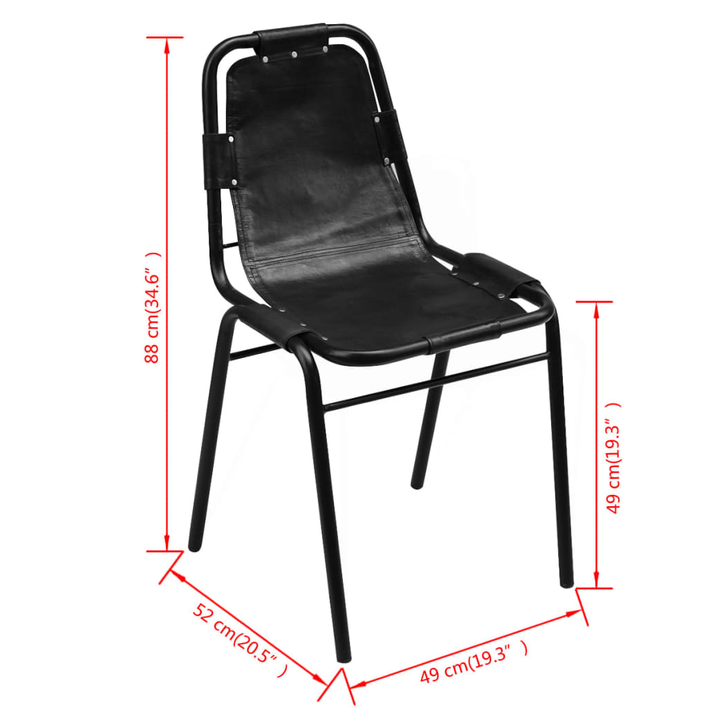 vidaXL Esszimmerstühle 2 Stk. Schwarz Echtleder