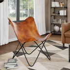 vidaXL Butterfly-Sessel Schwarz Echtleder