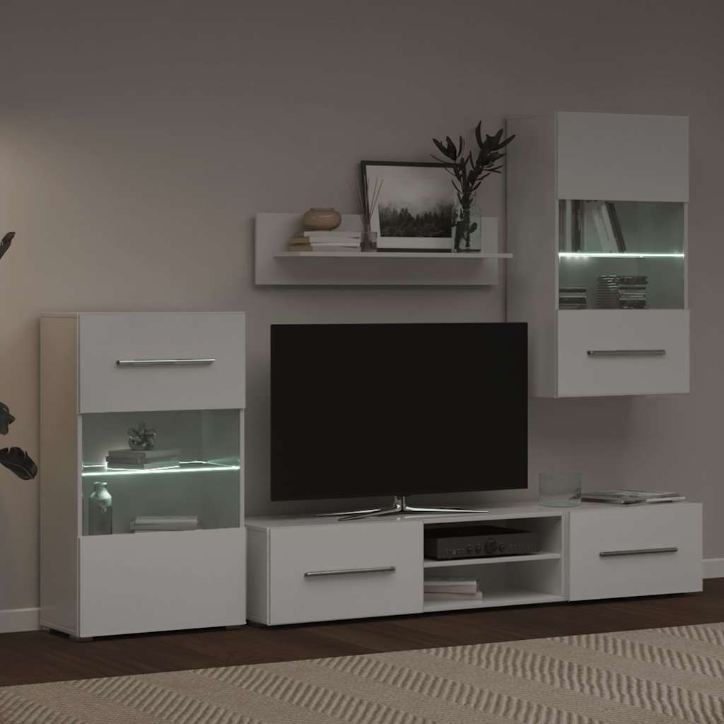vidaXL Fünfteilige Wohnwand TV-Schrank mit LED-Beleuchtung Weiß