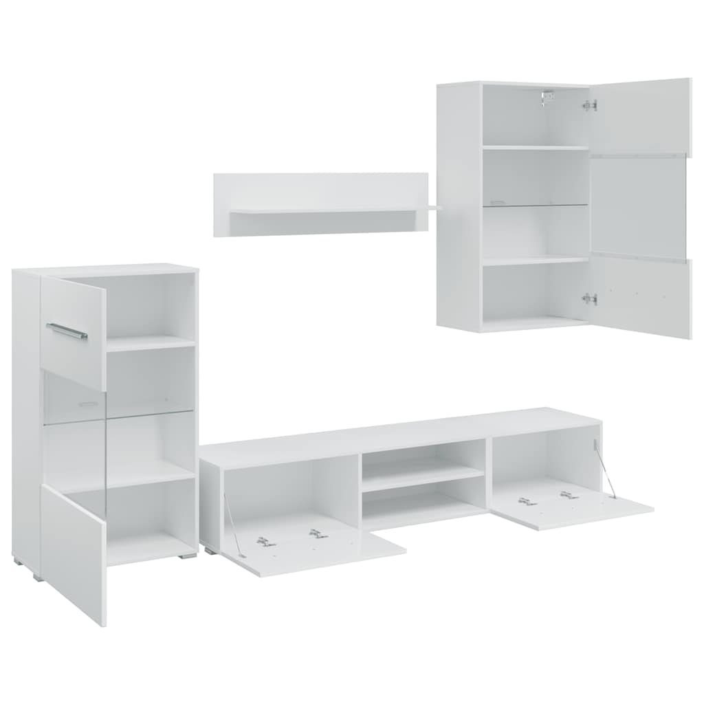 vidaXL Fünfteilige Wohnwand TV-Schrank mit LED-Beleuchtung Weiß