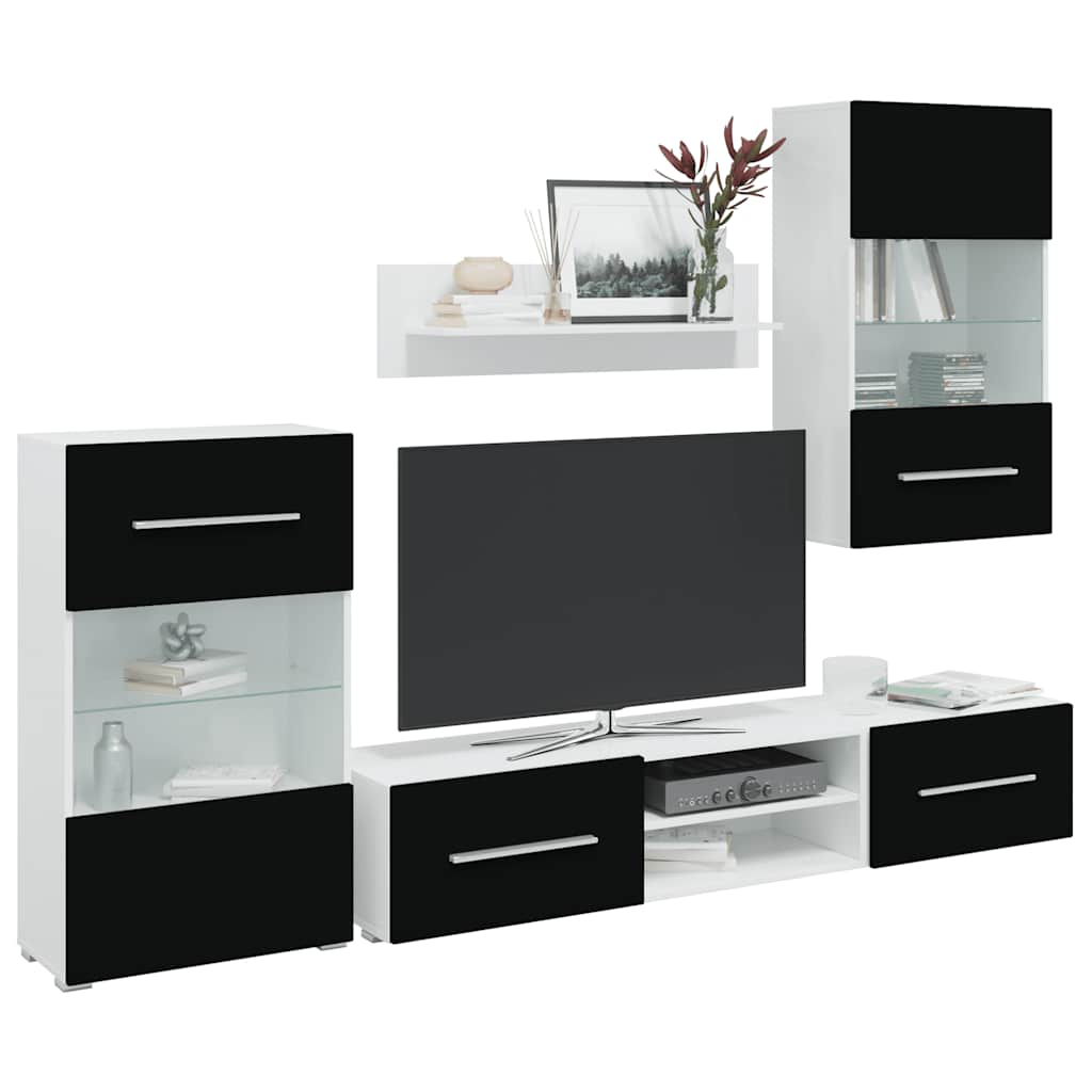 vidaXL Fünfteilige Wohnwand TV-Schrank mit LED-Beleuchtung Weiß