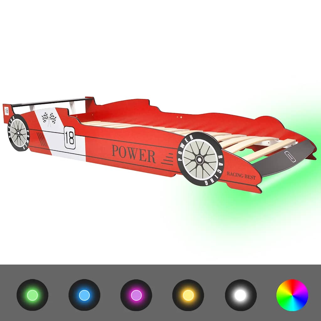vidaXL Kinderbett mit LED im Rennwagen-Design 90 x 200 cm Rot