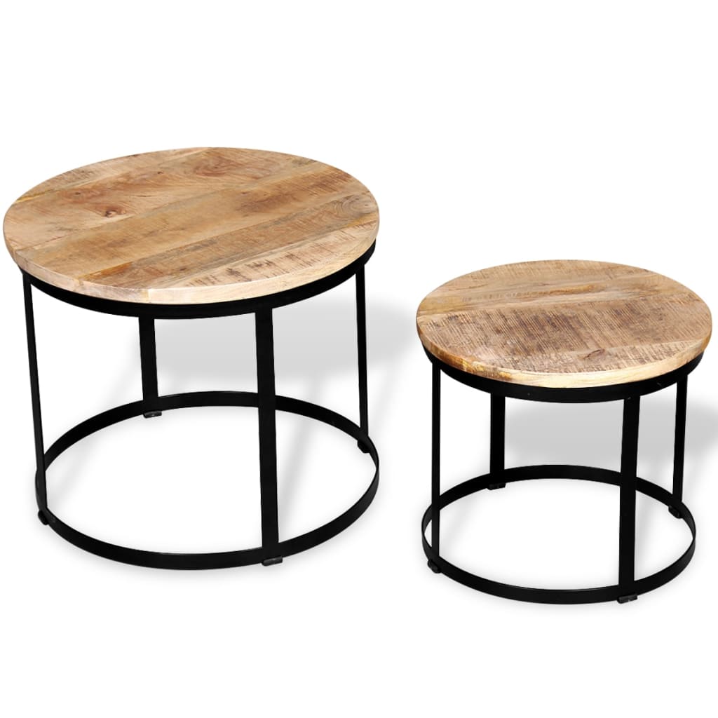 vidaXL 2-tlg. Couchtisch-Set Raues Mangoholz Rund 40cm/50cm