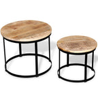 vidaXL 2-tlg. Couchtisch-Set Raues Mangoholz Rund 40cm/50cm