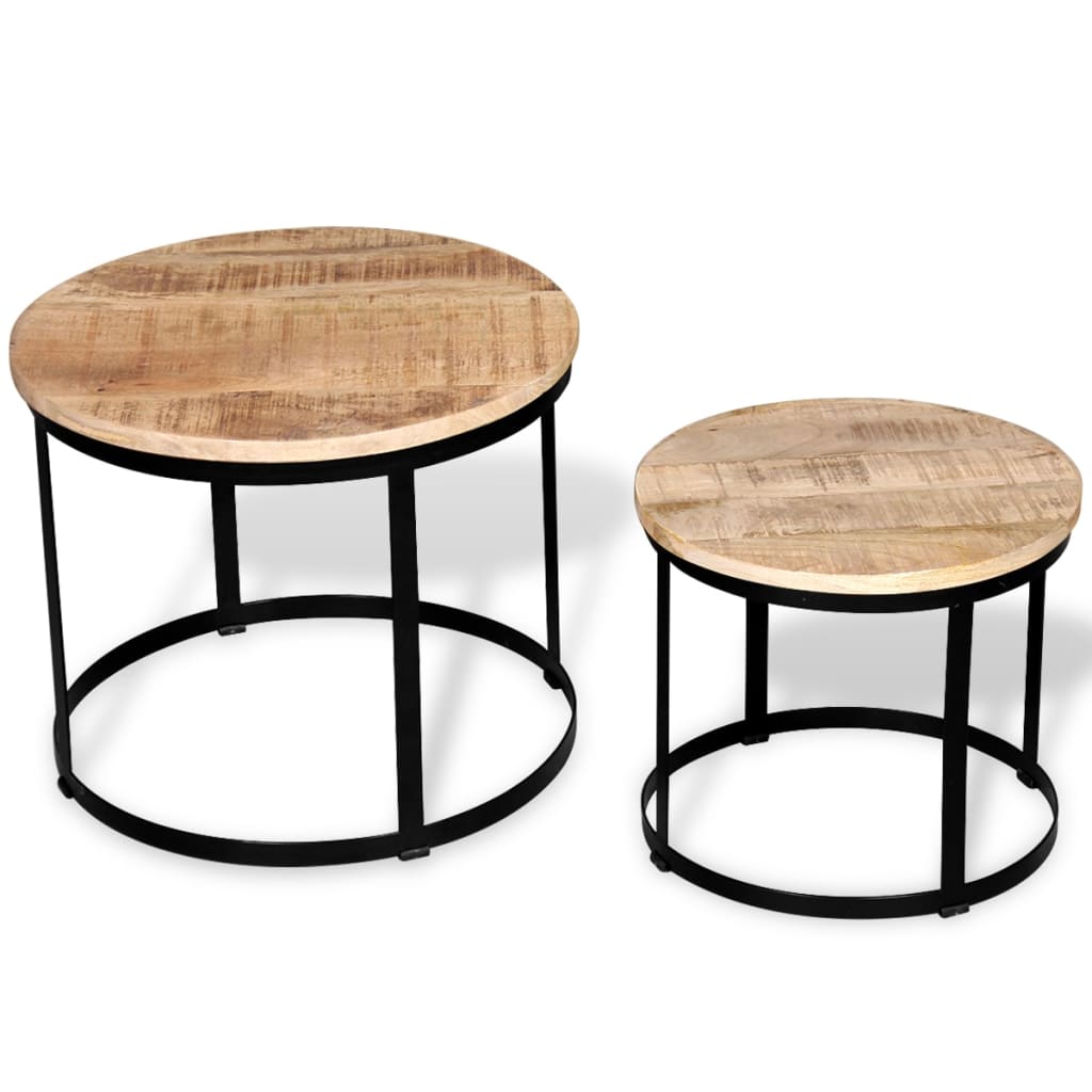 vidaXL 2-tlg. Couchtisch-Set Raues Mangoholz Rund 40cm/50cm