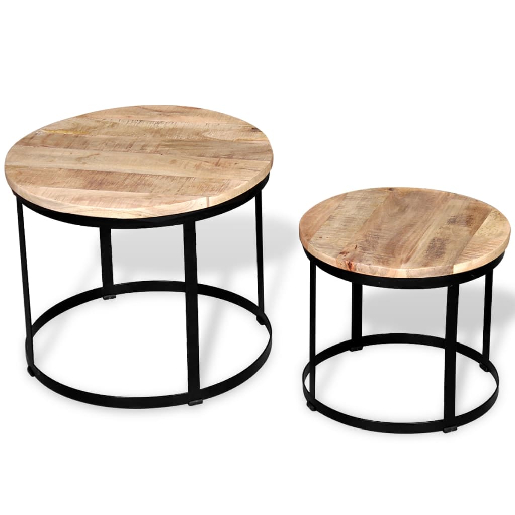 vidaXL 2-tlg. Couchtisch-Set Raues Mangoholz Rund 40cm/50cm