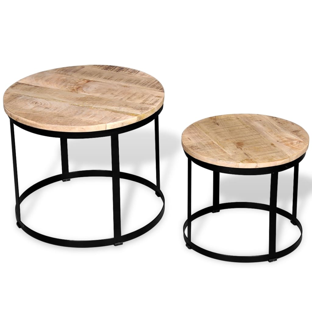 vidaXL 2-tlg. Couchtisch-Set Raues Mangoholz Rund 40cm/50cm