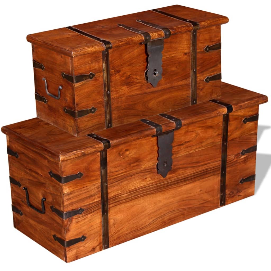 vidaXL 2-tlg. Truhen Set Massivholz