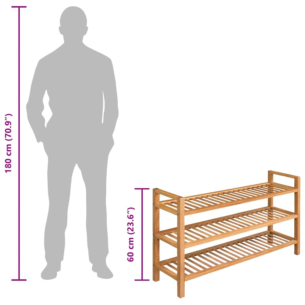 vidaXL Schuhregal mit 3 Etagen 100x27x60 cm Massivholz Eiche