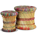 vidaXL Hocker mit Chindi-Details 2 Stk. Mehrfarbig Bambus
