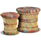 vidaXL Hocker mit Chindi-Details 2 Stk. Mehrfarbig Bambus