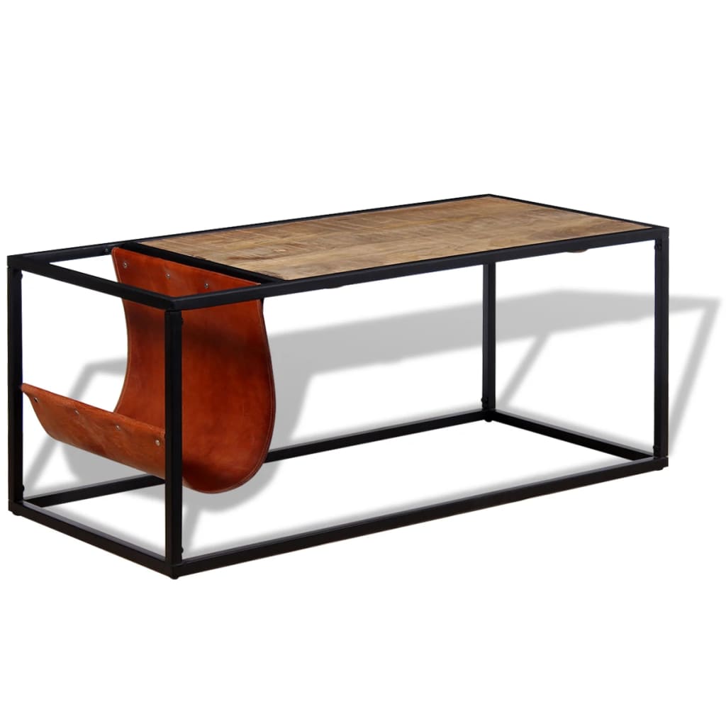 vidaXL Couchtisch mit Zeitschriftenhalter aus Echtleder 110x50x45 cm