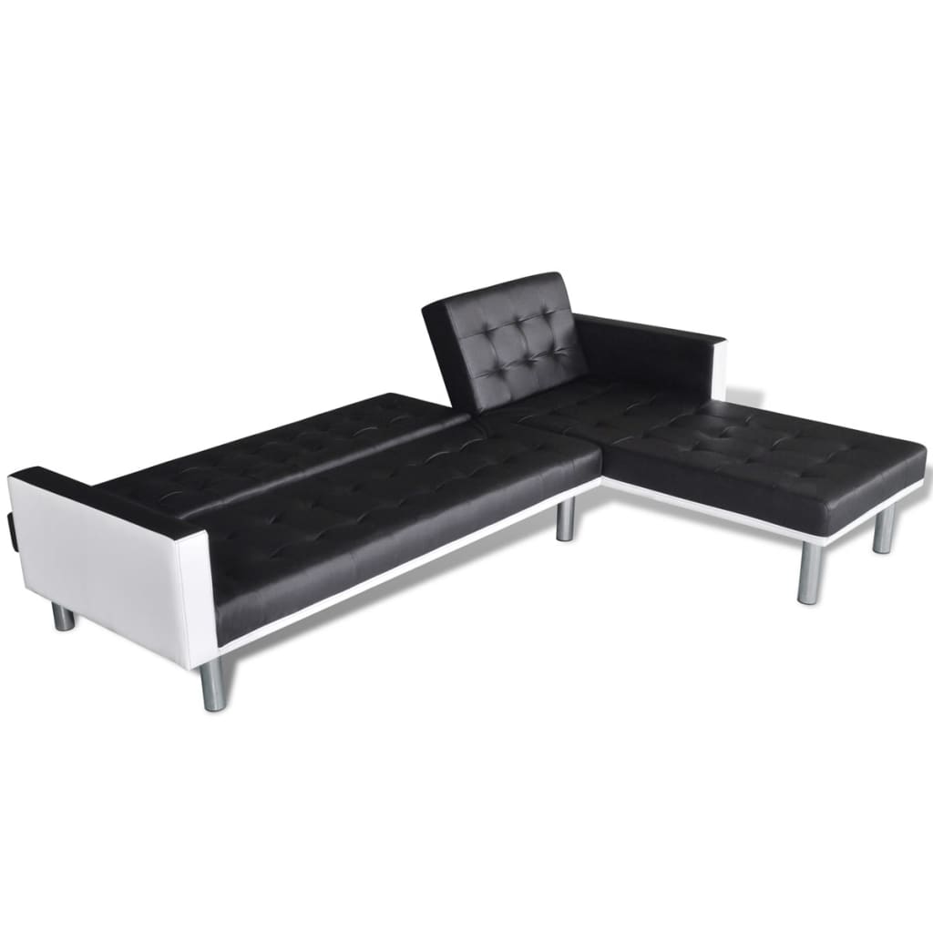 vidaXL Schlafsofa L-Form Kunstleder Schwarz