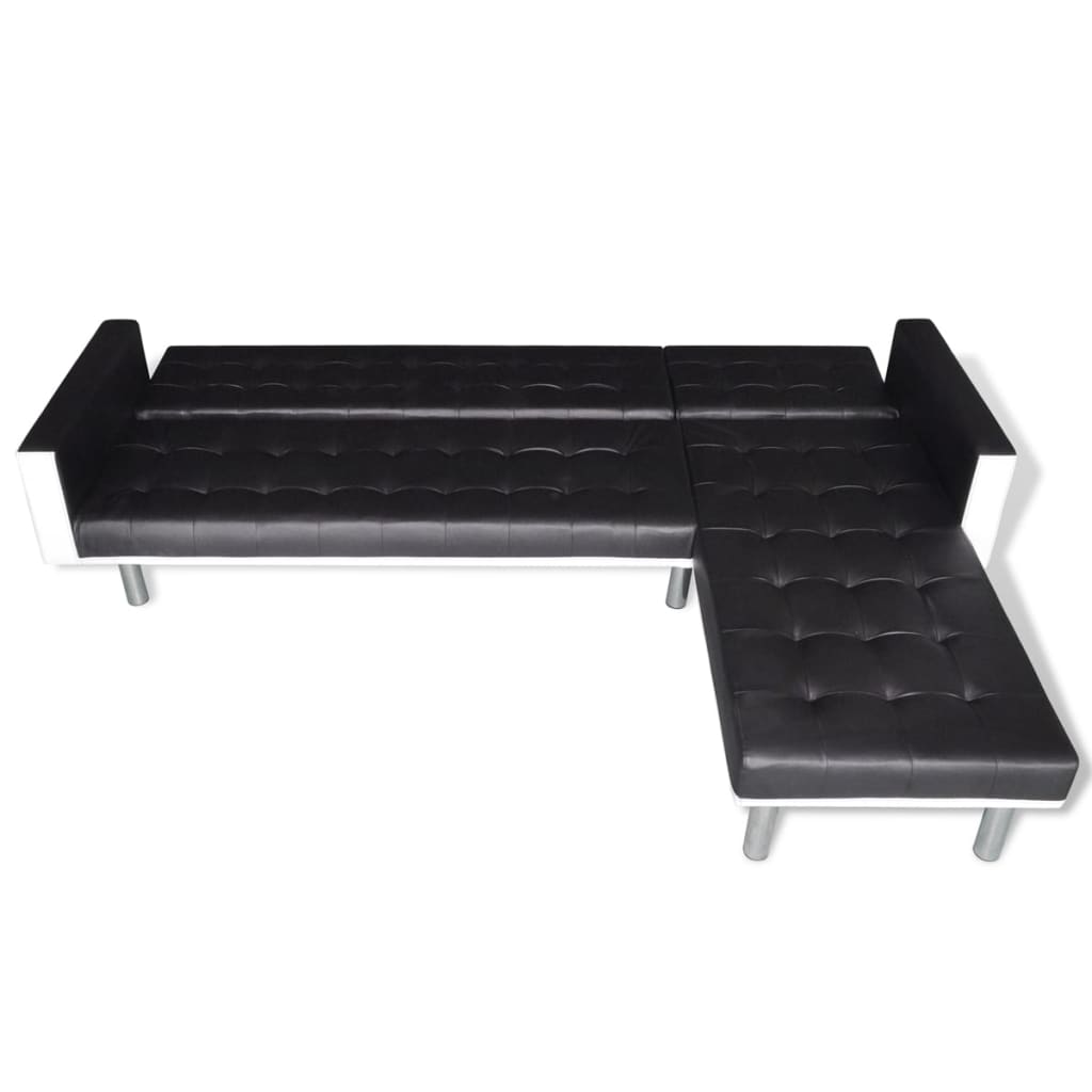 vidaXL Schlafsofa L-Form Kunstleder Schwarz