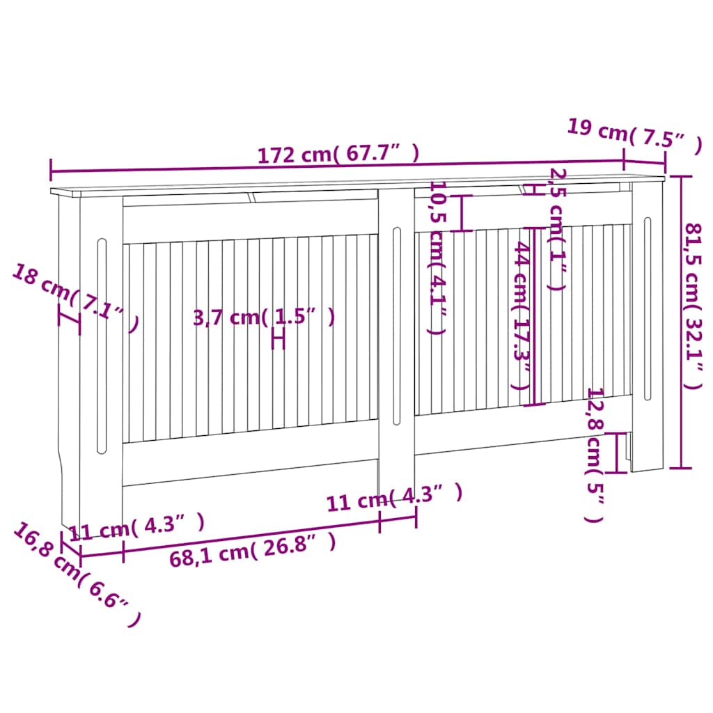vidaXL Heizkörperabdeckung Weiß Holzwerkstoff 172 cm
