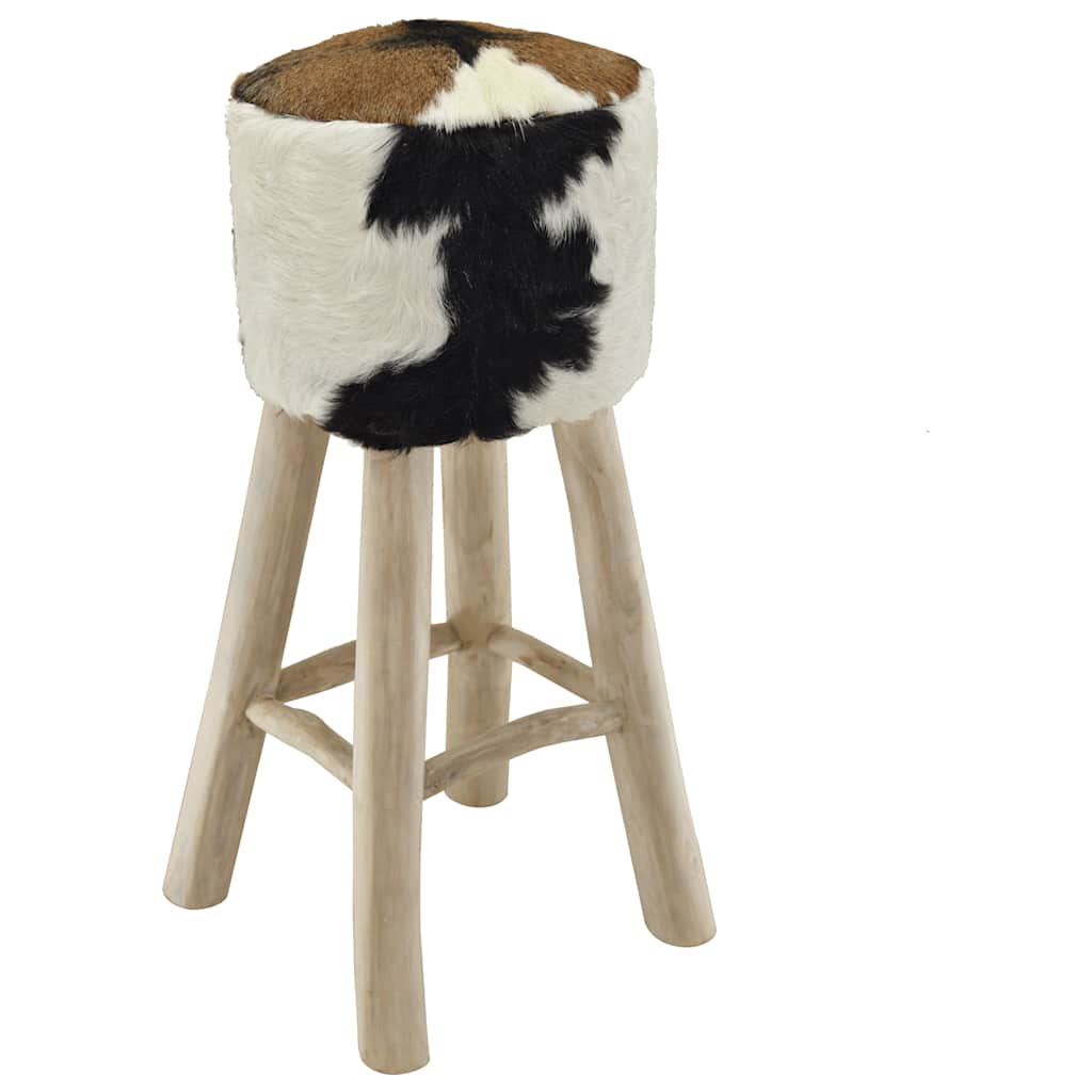 vidaXL Barhocker Ziegenleder und Teak Massivholz