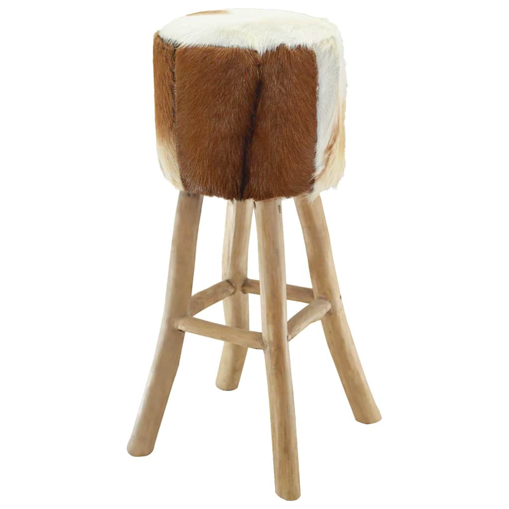vidaXL Barhocker Ziegenleder und Teak Massivholz