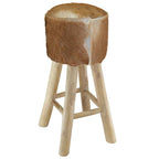 vidaXL Barhocker Ziegenleder und Teak Massivholz