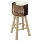 vidaXL Barhocker Ziegenleder und Teak Massivholz