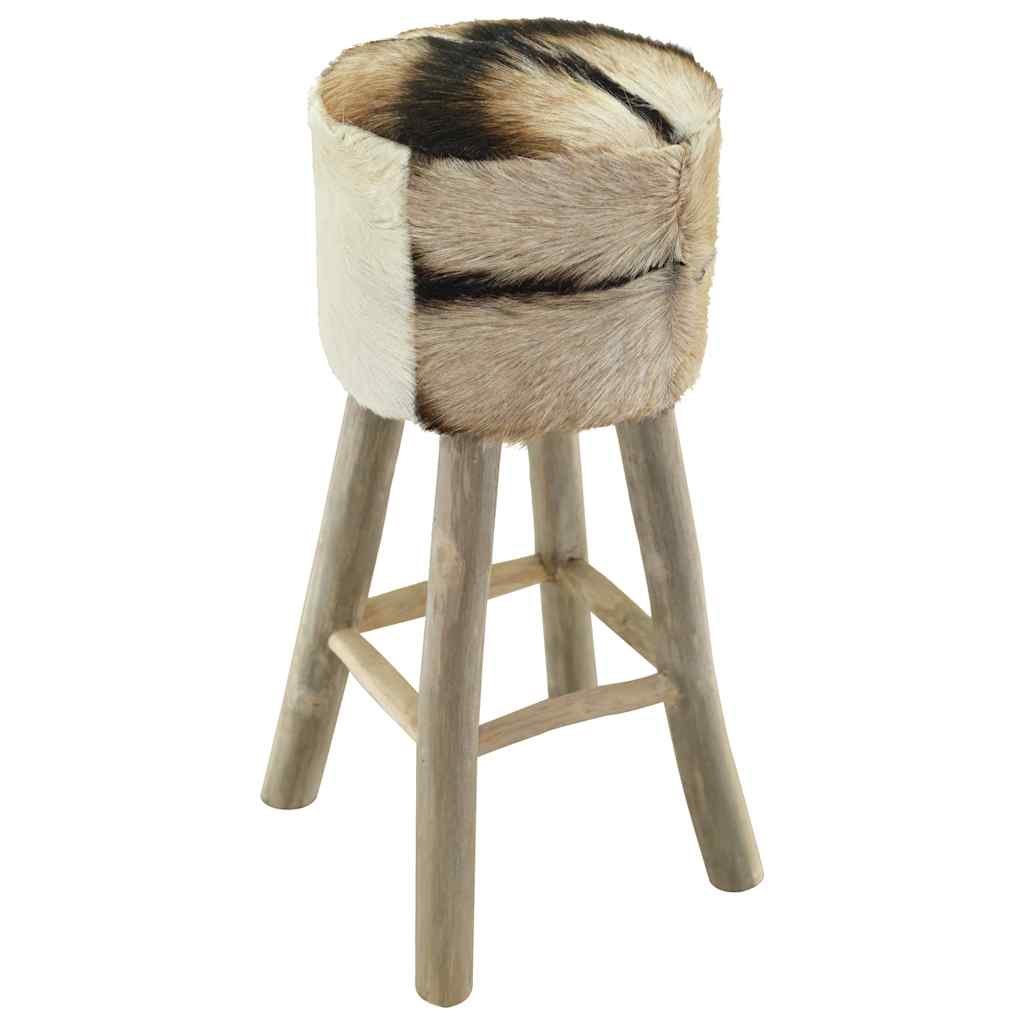 vidaXL Barhocker Ziegenleder und Teak Massivholz
