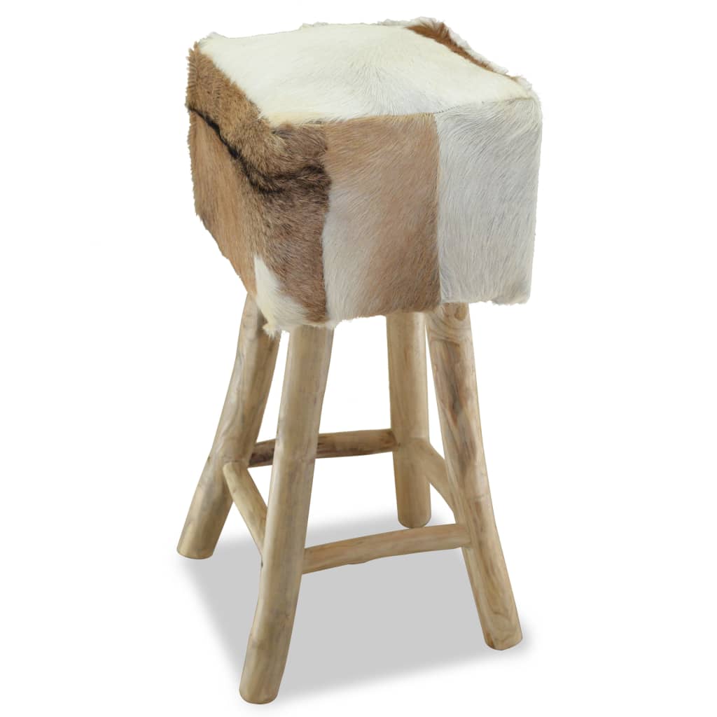 vidaXL Barhocker Ziegenleder und Massivholz Teak