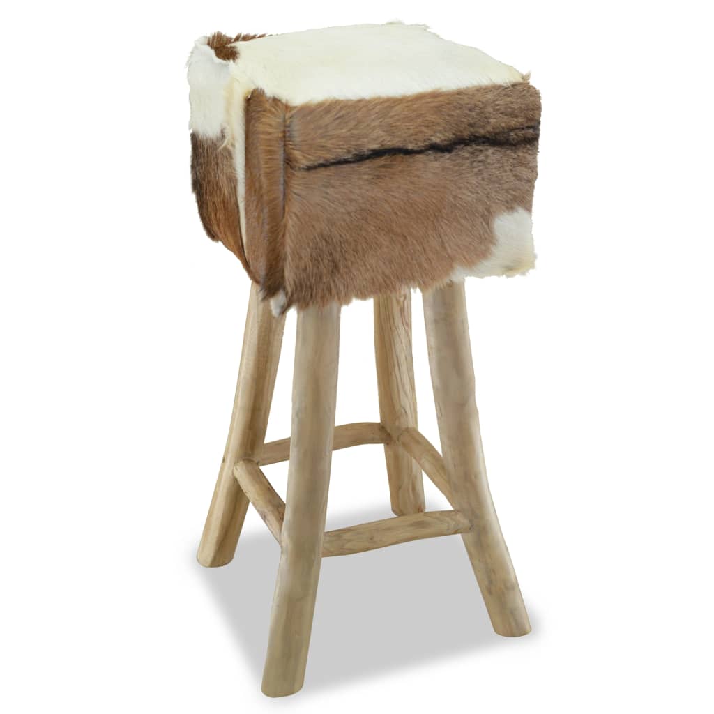 vidaXL Barhocker Ziegenleder und Massivholz Teak