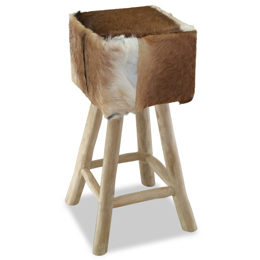 vidaXL Barhocker Ziegenleder und Massivholz Teak