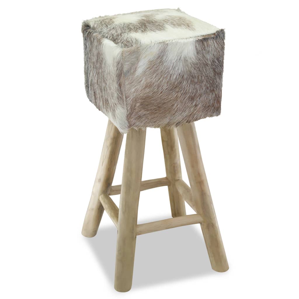 vidaXL Barhocker Ziegenleder und Massivholz Teak