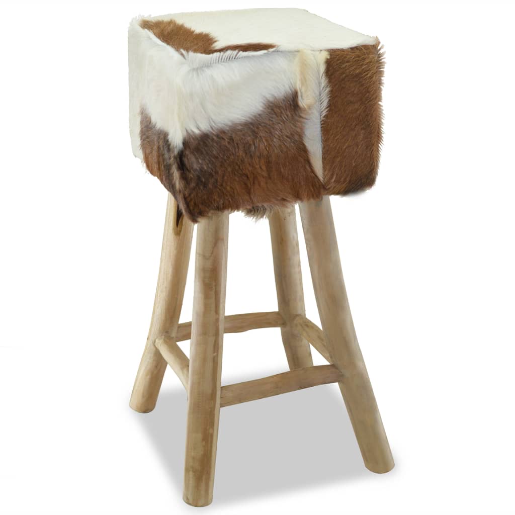vidaXL Barhocker Ziegenleder und Massivholz Teak