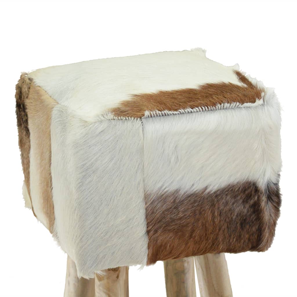 vidaXL Barhocker Ziegenleder und Massivholz Teak