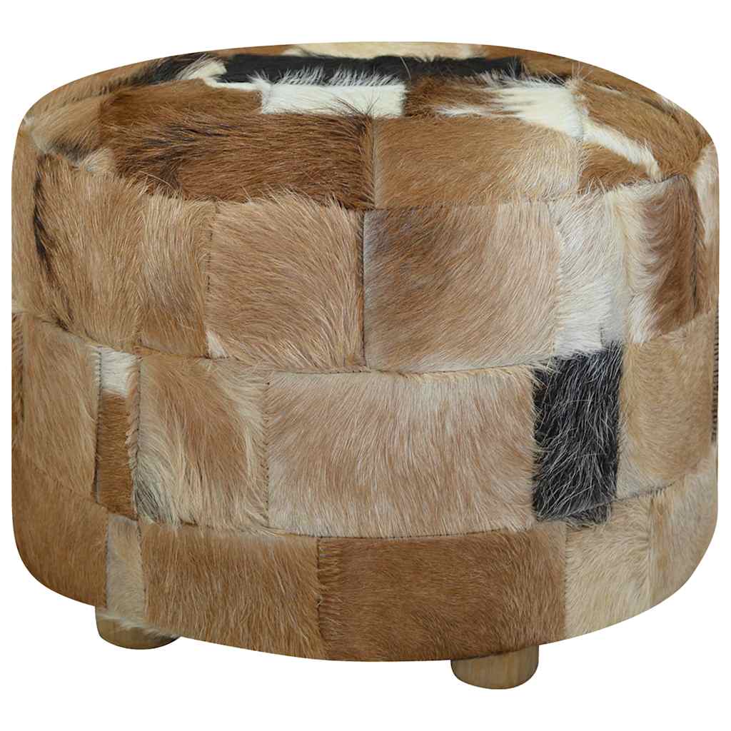 vidaXL Hocker Ziegenleder Rund 50x50x45 cm