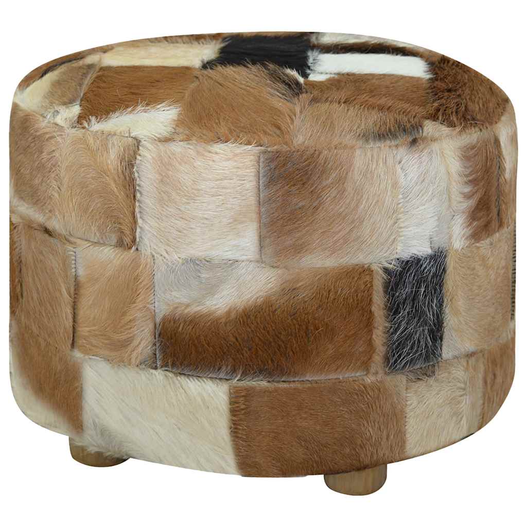 vidaXL Hocker Ziegenleder Rund 50x50x45 cm