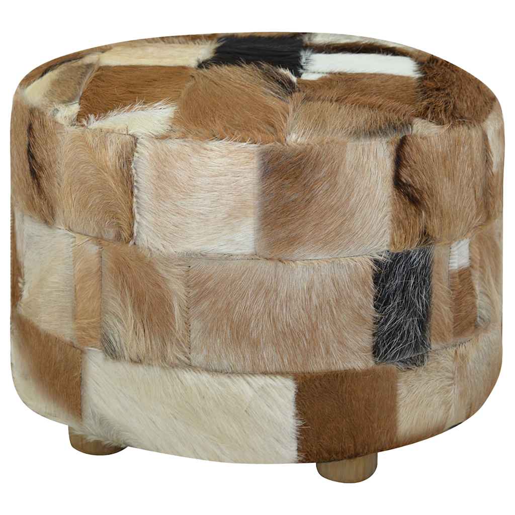 vidaXL Hocker Ziegenleder Rund 50x50x45 cm