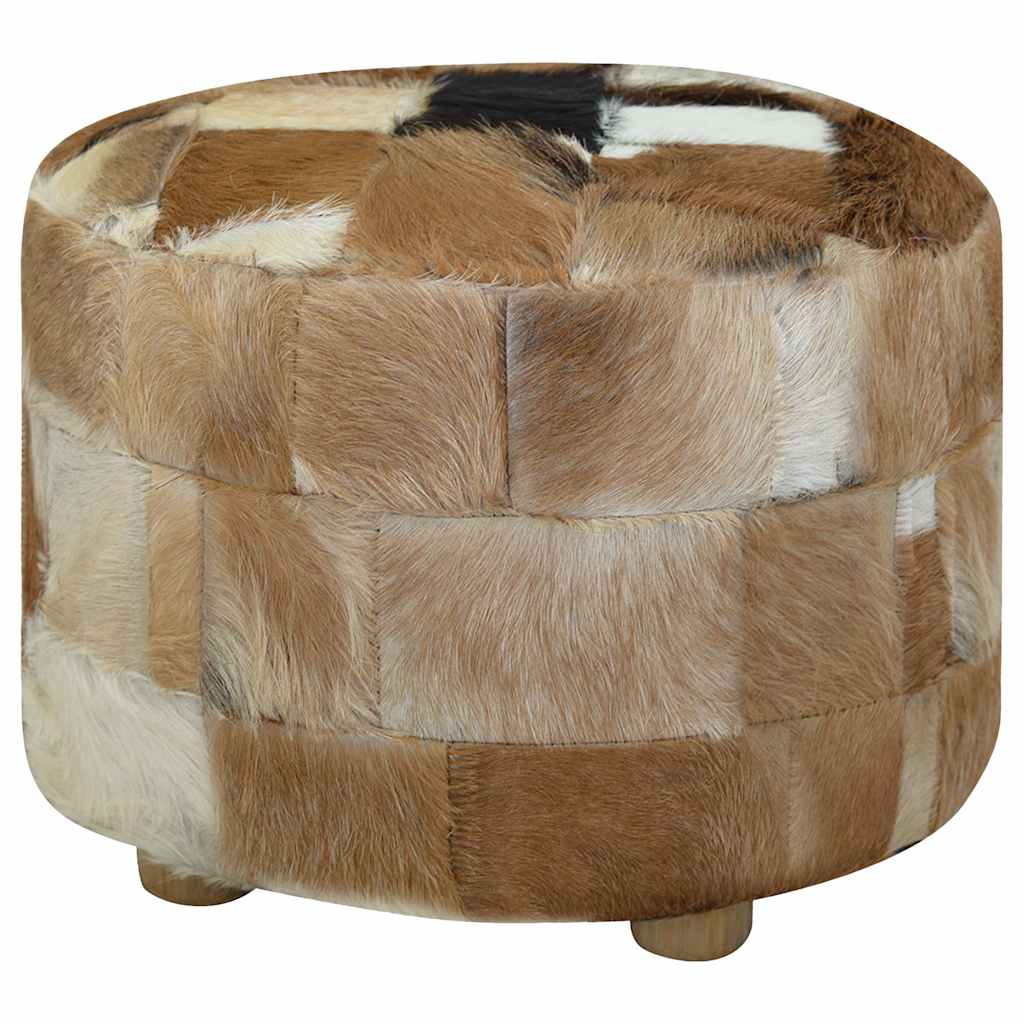 vidaXL Hocker Ziegenleder Rund 50x50x45 cm