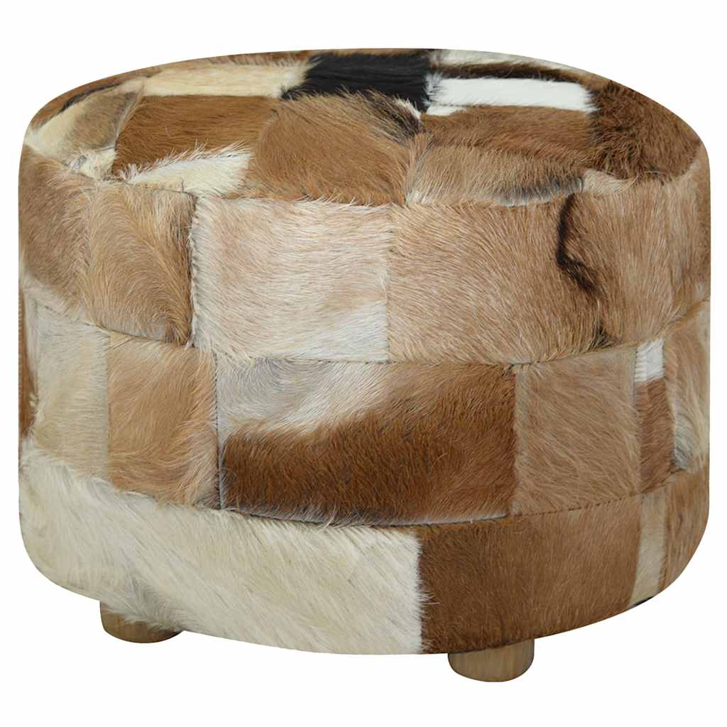vidaXL Hocker Ziegenleder Rund 50x50x45 cm