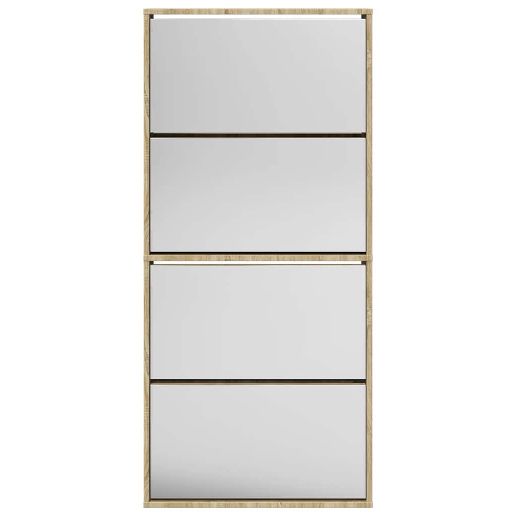 vidaXL Schuhschrank mit 4 Fächern Spiegel Eiche 63×17×134 cm