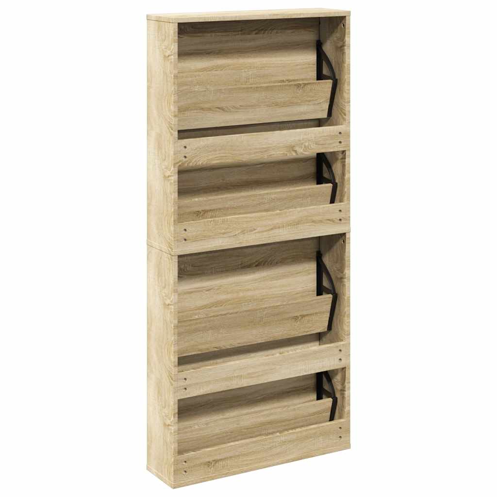 vidaXL Schuhschrank mit 4 Fächern Spiegel Eiche 63×17×134 cm