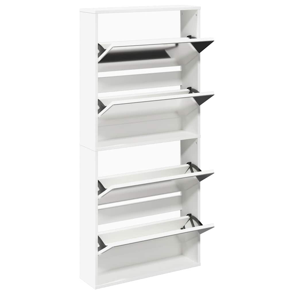 vidaXL Schuhschrank mit 4 Fächern Spiegel Weiß 63×17×134 cm