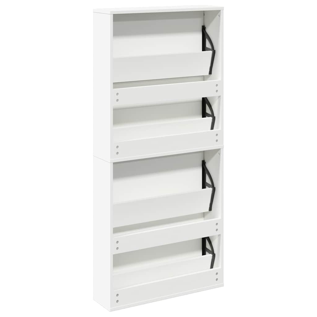 vidaXL Schuhschrank mit 4 Fächern Spiegel Weiß 63×17×134 cm