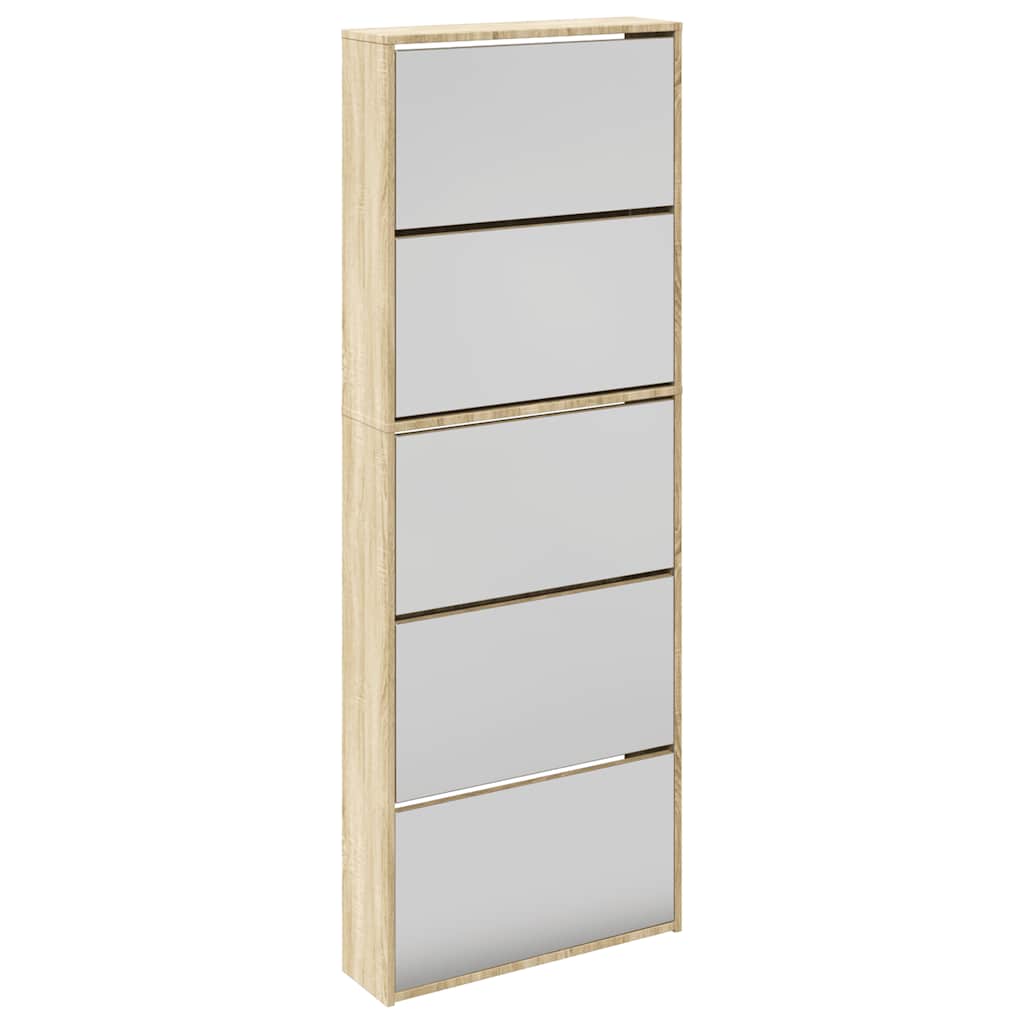 vidaXL Schuhschrank mit 5 Fächern Spiegel Eiche 63x17x169,5 cm