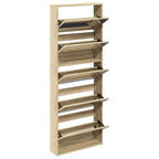 vidaXL Schuhschrank mit 5 Fächern Spiegel Eiche 63x17x169,5 cm