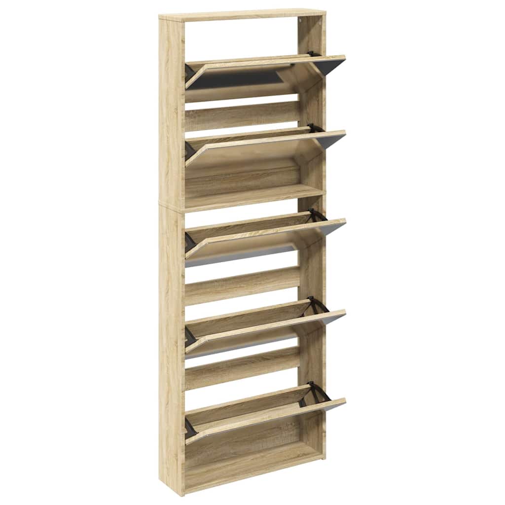 vidaXL Schuhschrank mit 5 Fächern Spiegel Eiche 63x17x169,5 cm