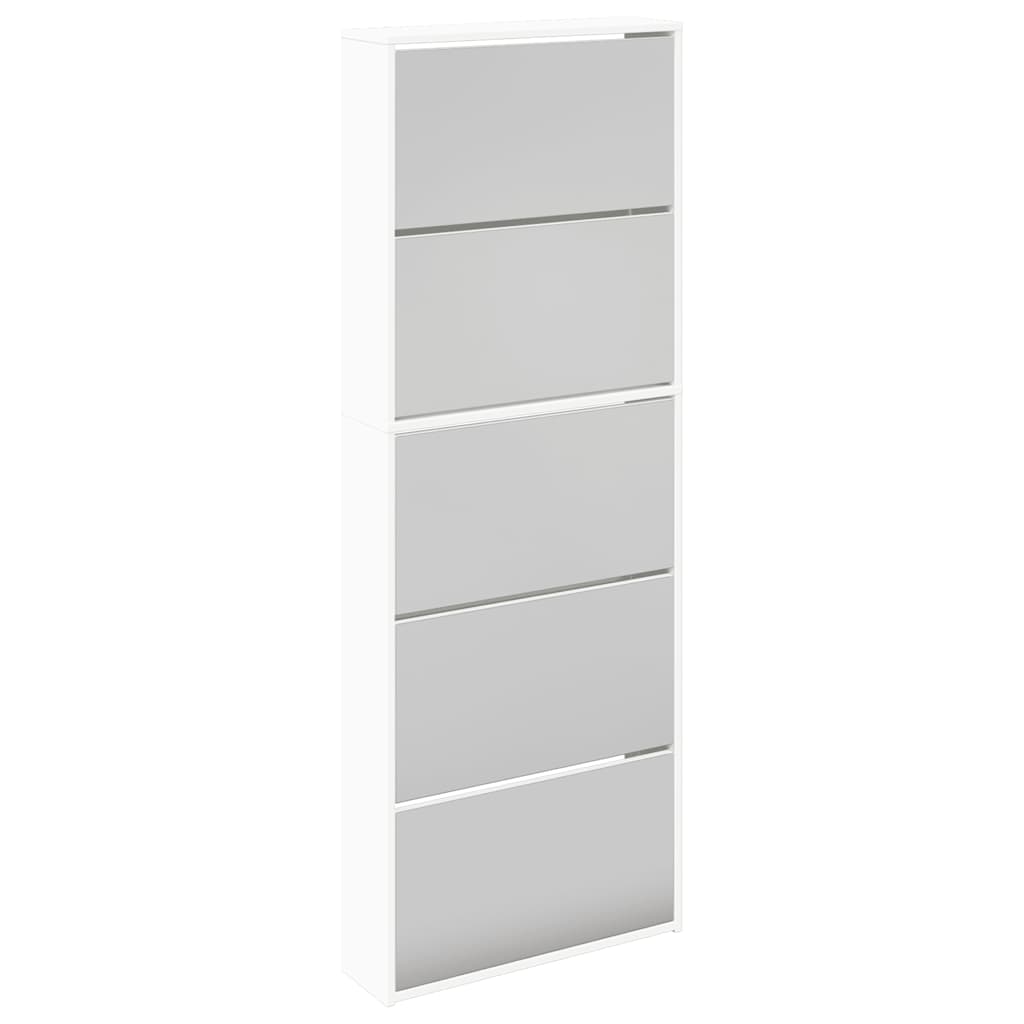 vidaXL Schuhschrank mit 5 Fächern Spiegel Weiß 63×17×169,5 cm