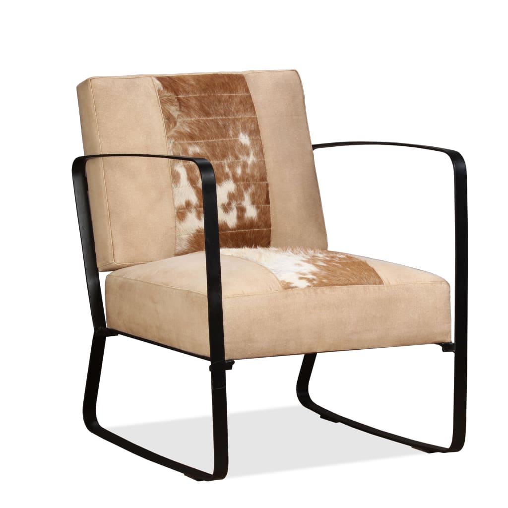 vidaXL Loungesessel Creme Echtes Ziegenleder und Canvas