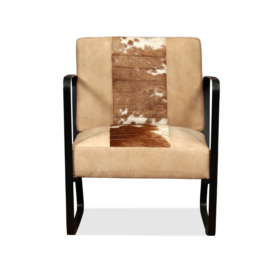 vidaXL Loungesessel Creme Echtes Ziegenleder und Canvas