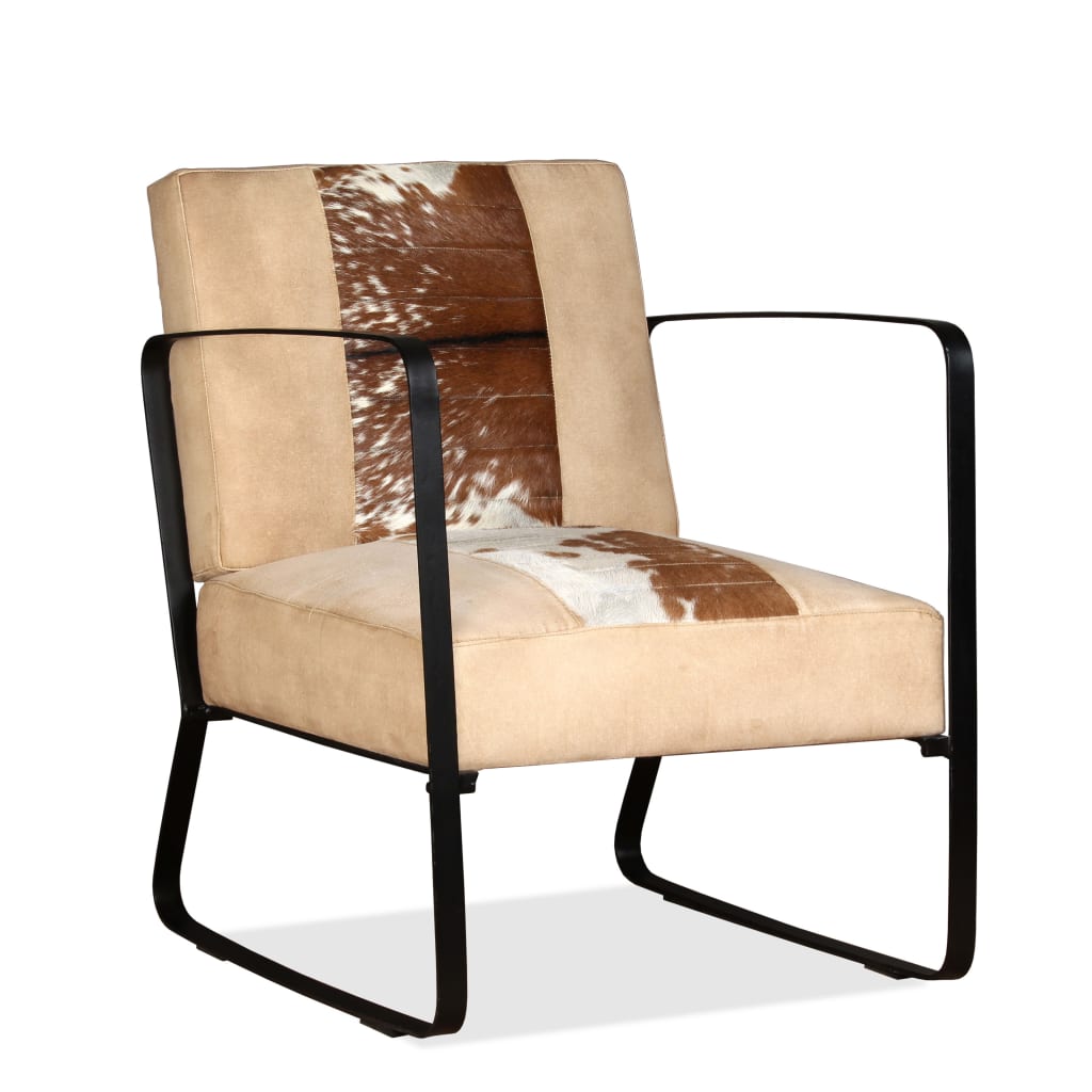 vidaXL Loungesessel Creme Echtes Ziegenleder und Canvas